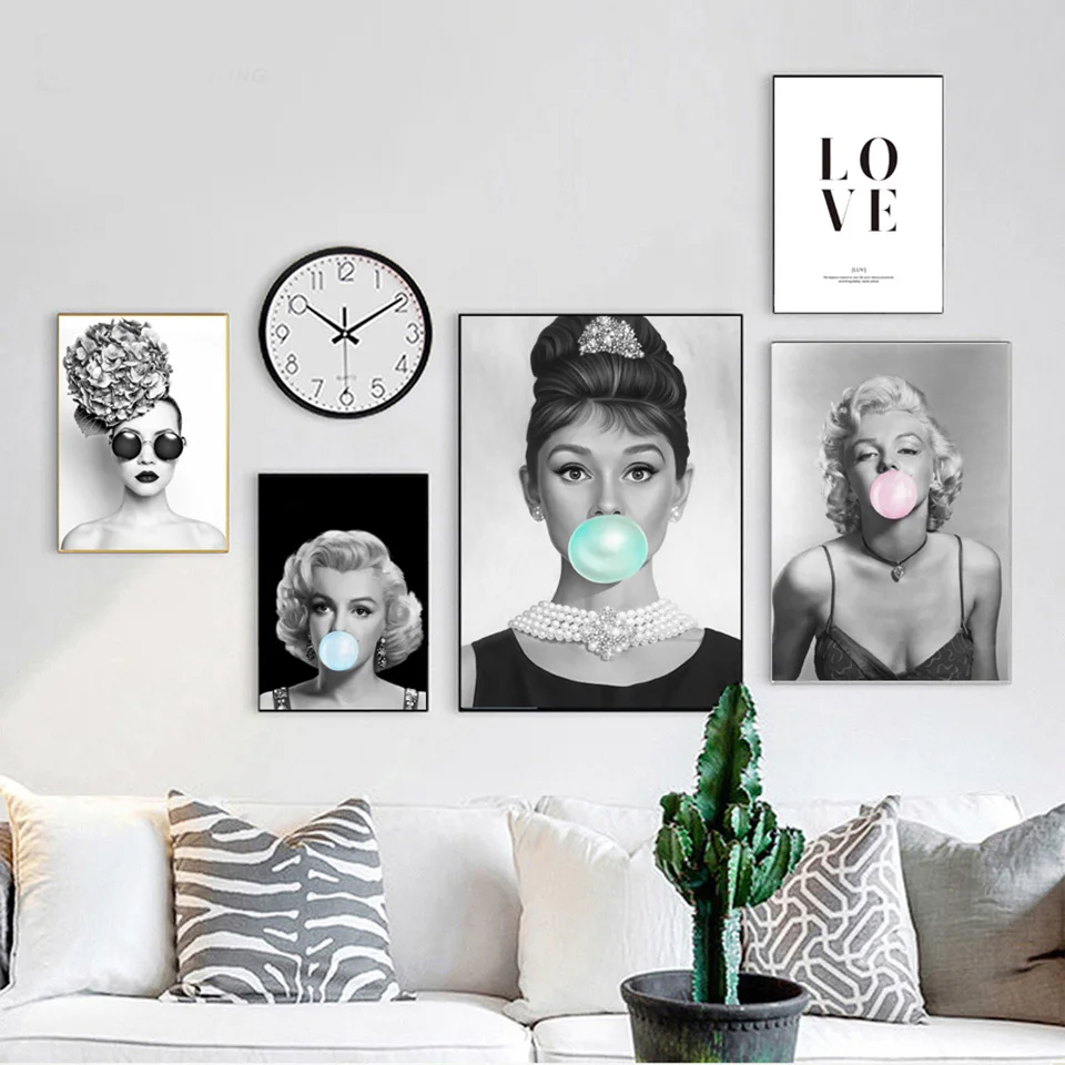 Blanco-y-Negro-Marilyn-Monroe-Audrey-Hepburn-Lona-de-arte-de-pared-de-pintura-n-rdica (1)