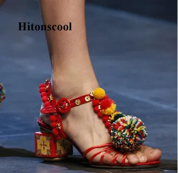 

2019 Woman Ethnic Red T-strap Sexy Gladiator Sandals Women Peep Toe Flowers Stylish Ladies Party Shoes High Heels Sandals