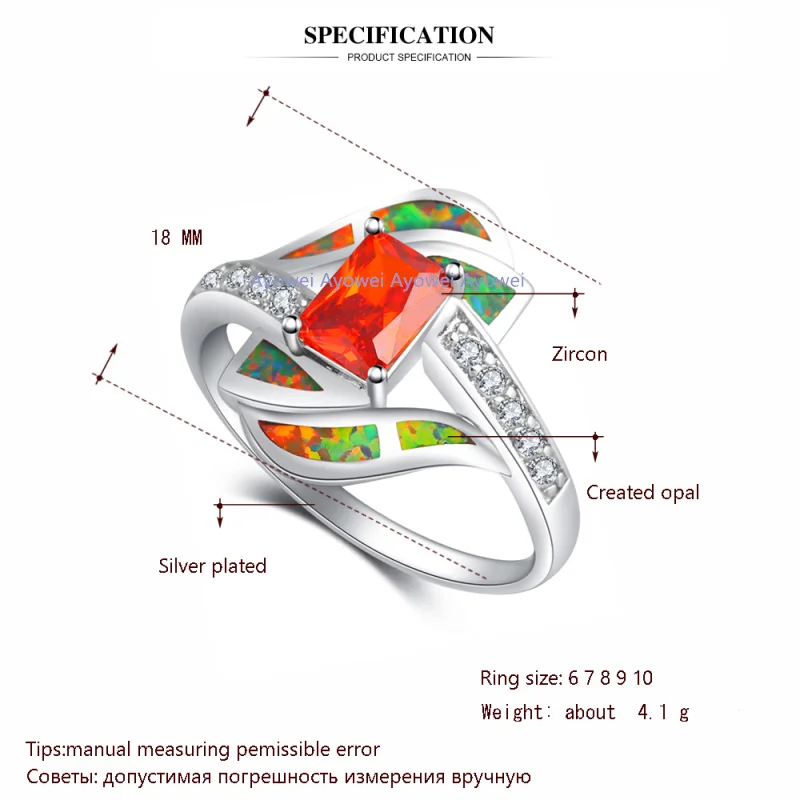 Нежные красные кольца дизайн оранжевый огненный опал Серебро штампованные циркониевые кольца модные украшения американский размер#6,5#7,5#6,75#9 OR628A