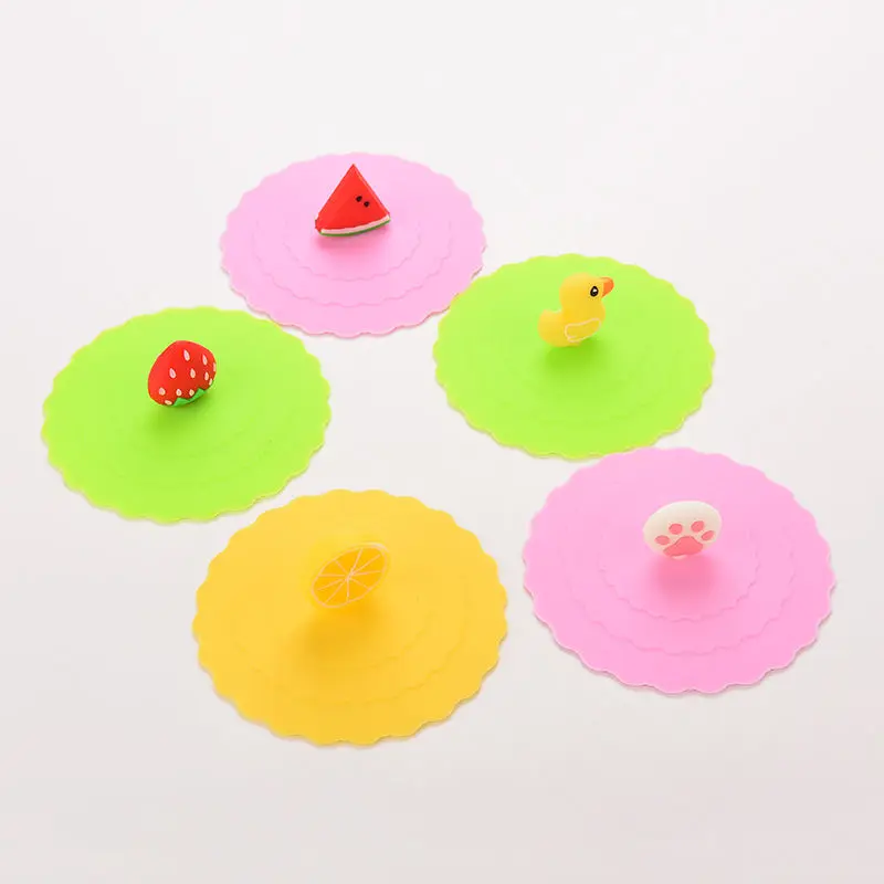 A Lovely Fruit Dotted Silicon dust Sealing Cover Glass Drinking Cup Cap Diameter bar Supplies Random Color Kitchen 