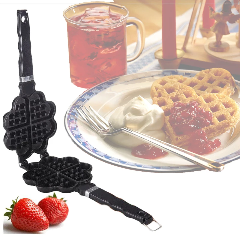 Waffle Maker, Non-Stick Waffle Cake Cookie Mold Waffle Bakeware Gas DIY Waffle Maker Mould Tray With Handle Stovetop Biolomix (3)