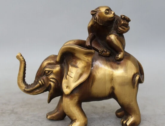 

free 6" Chinese Bronze animal Gift Zodiac Year Monkey Seat elephant Statue sculpture fast