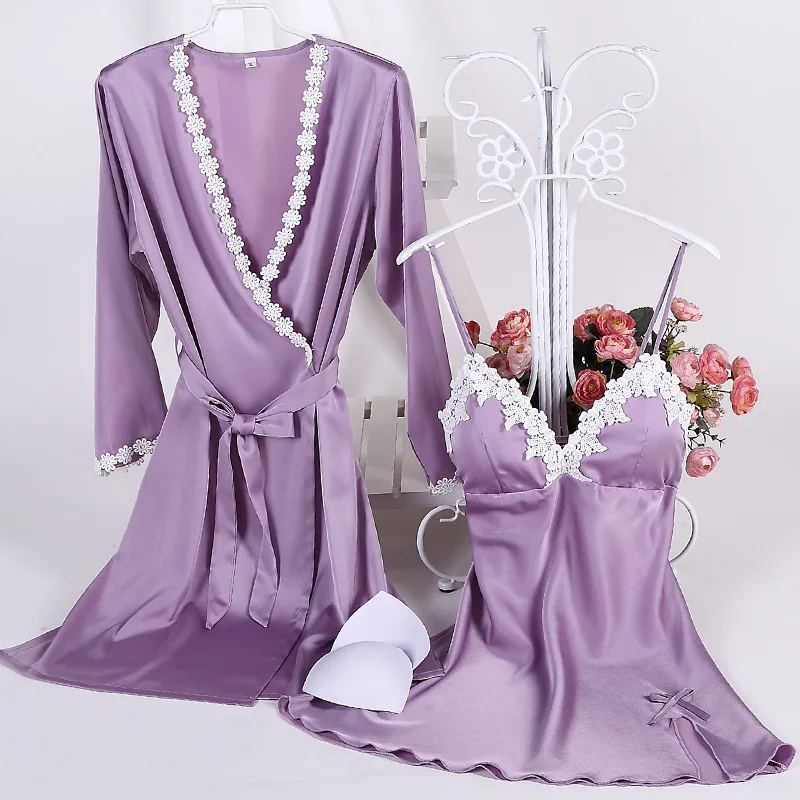 women bathrobes imitation silk silk robe sets sexy lace sleepwear high