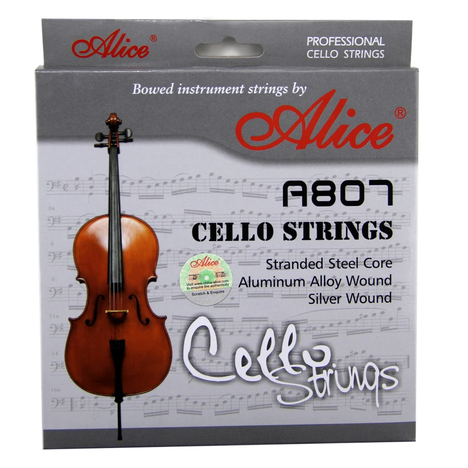 

Alice A807Cello Strings Stranded Steel Core Aluminum Alloy Wound Silver Wound Nickel-Plated Ball-End