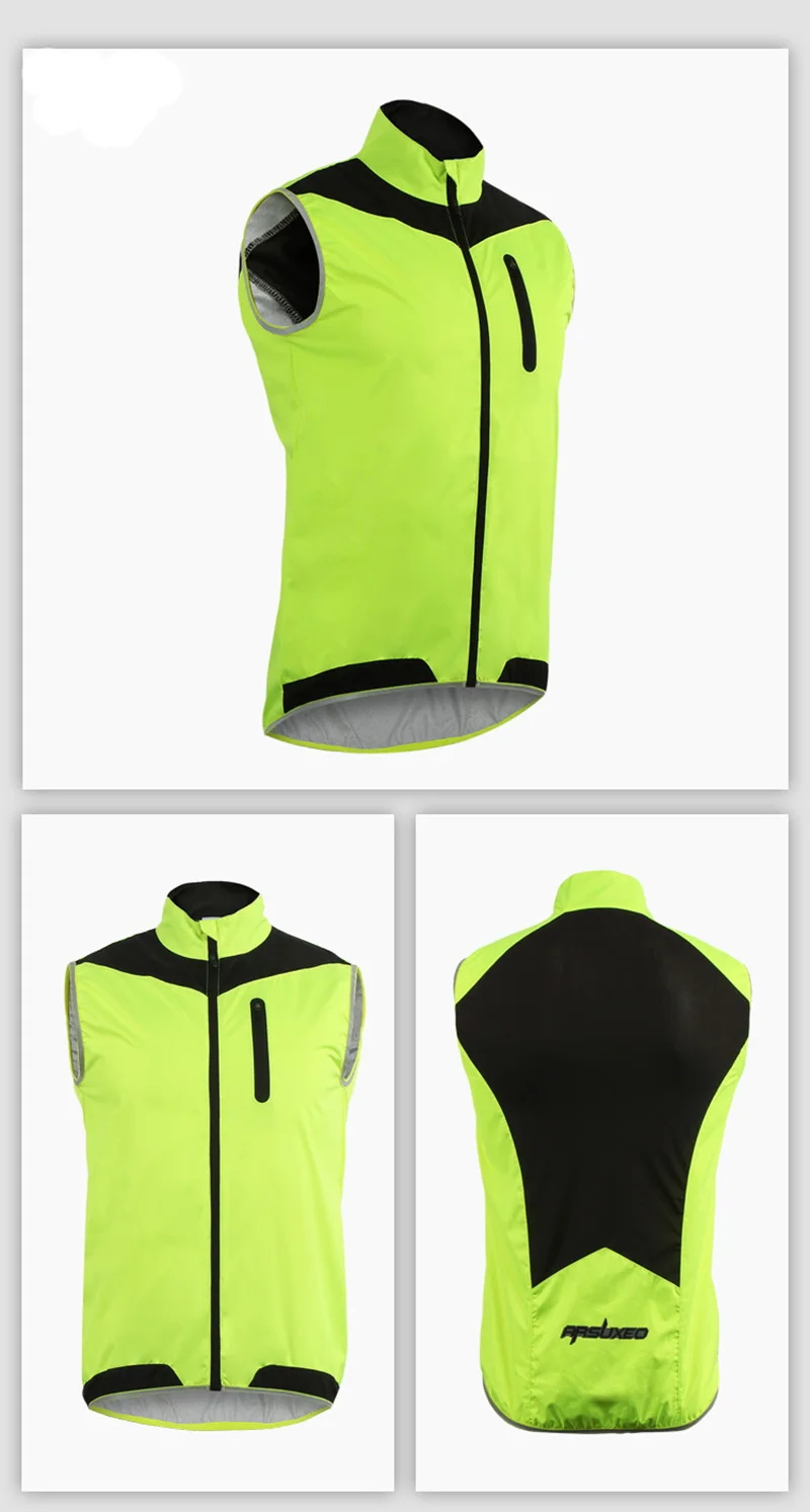 ARSUXEO Mens Cycling Vest Running Vest Sleeves Windproof Reflective 17V2