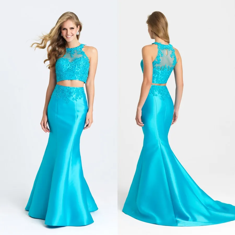 Huifany Bridal 2017 Lace Appliqued Long Two Pieces Evening Dresses Custom Made Pink/ Blue