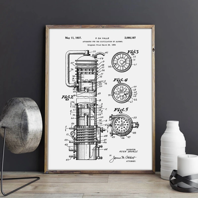 Устройство для дистилляции алкоголя патент постер печатает виски делая научный декор для стен в винтажном стиле чертеж холст живопись подарок