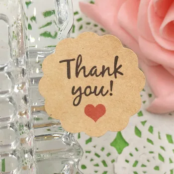 

500pcs brown/white paper thank you red heart vintage craft scrapbooking sticker organize lables tag