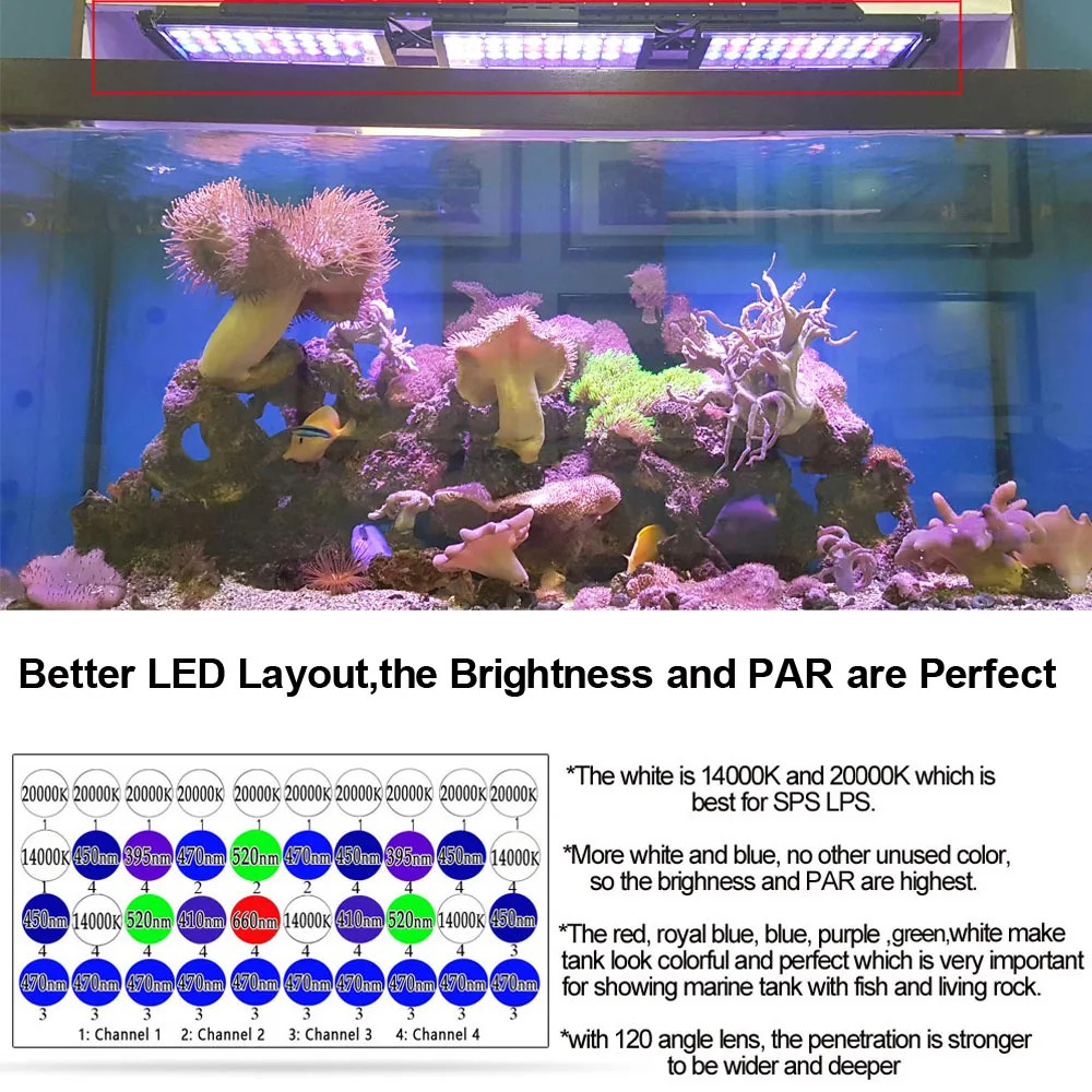 Dimmable рифовый коралловый свет Full Spectrum Lamp led aquarium wifi таймер освещения морской