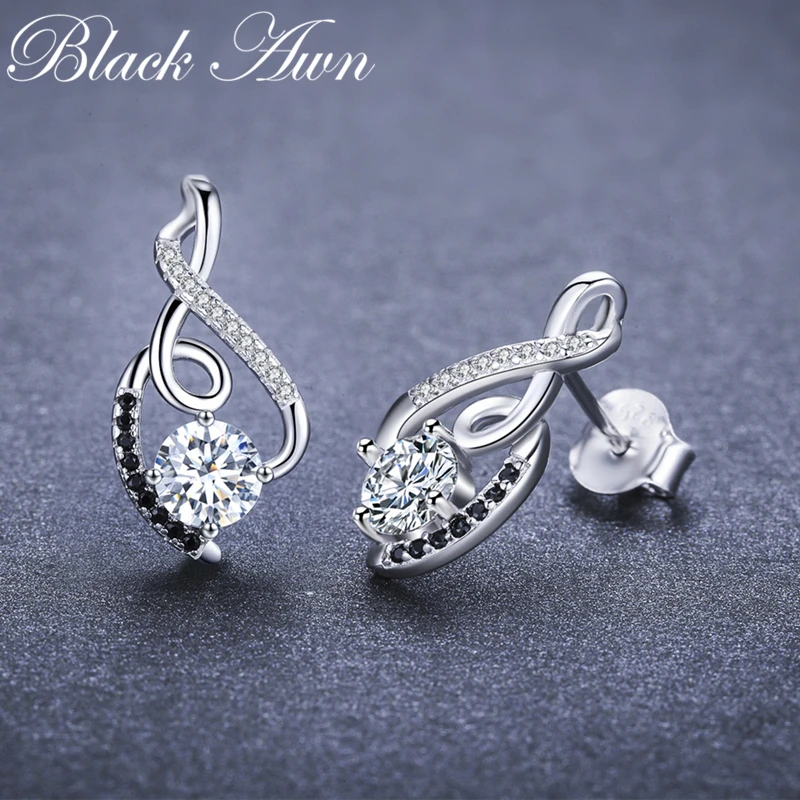 

[BLACK AWN] Pure 925 Sterling Silver Earrings Cute Wedding Stud Earrings for Women Sterling Silver Jewelry T006