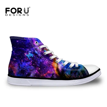 

FORUDESIGNS Classic High Top Men's Vulcanize Shoes Fashion 3D Galaxy Space Star Pattern High-top Men Flats Canvas Shoes Leisure