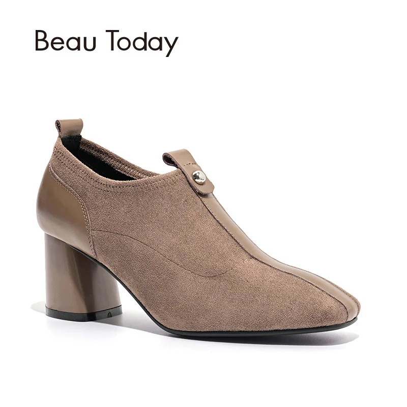 

BeauToday Women Boots Genuine Calf Leather Short Boot High Heel New Fashion Spring Autumn Lady Shoes Handmade 15704