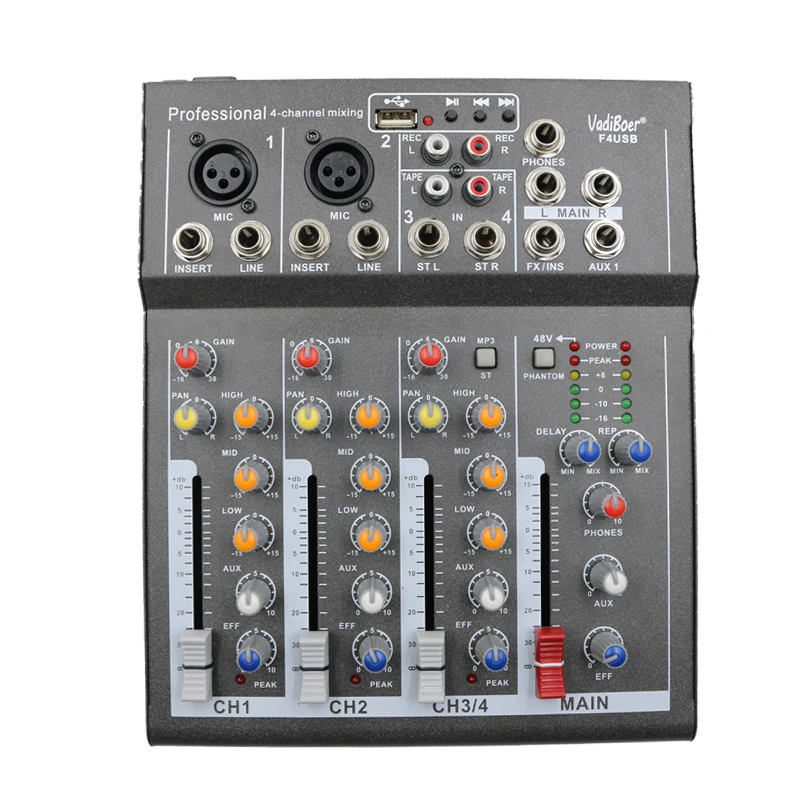 F4USB 4 Channel echo voic effect mixer for stage home karaoke DJ 48V