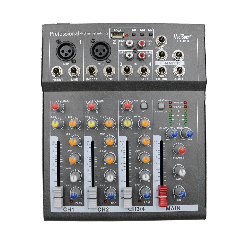 Image Vadiboer F4 4 Channel F4 Mixer For Stage Home Karaoke DJ 48V Phantom power USB echo voic effect audio