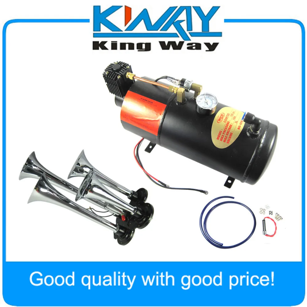 

Chrome Four Trumpet Compact Train Air Horn with 125 PSI 3 Liter Air Compressor