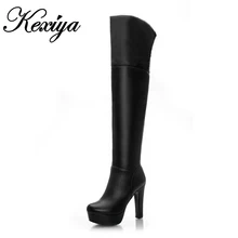 Г. новые модные однотонные женские сапоги PU искусственная кожа сапоги больших размеров 31–45 белые сапоги с круглым носом на платформе и высоком каблуке зимние сапоги-ботфорты