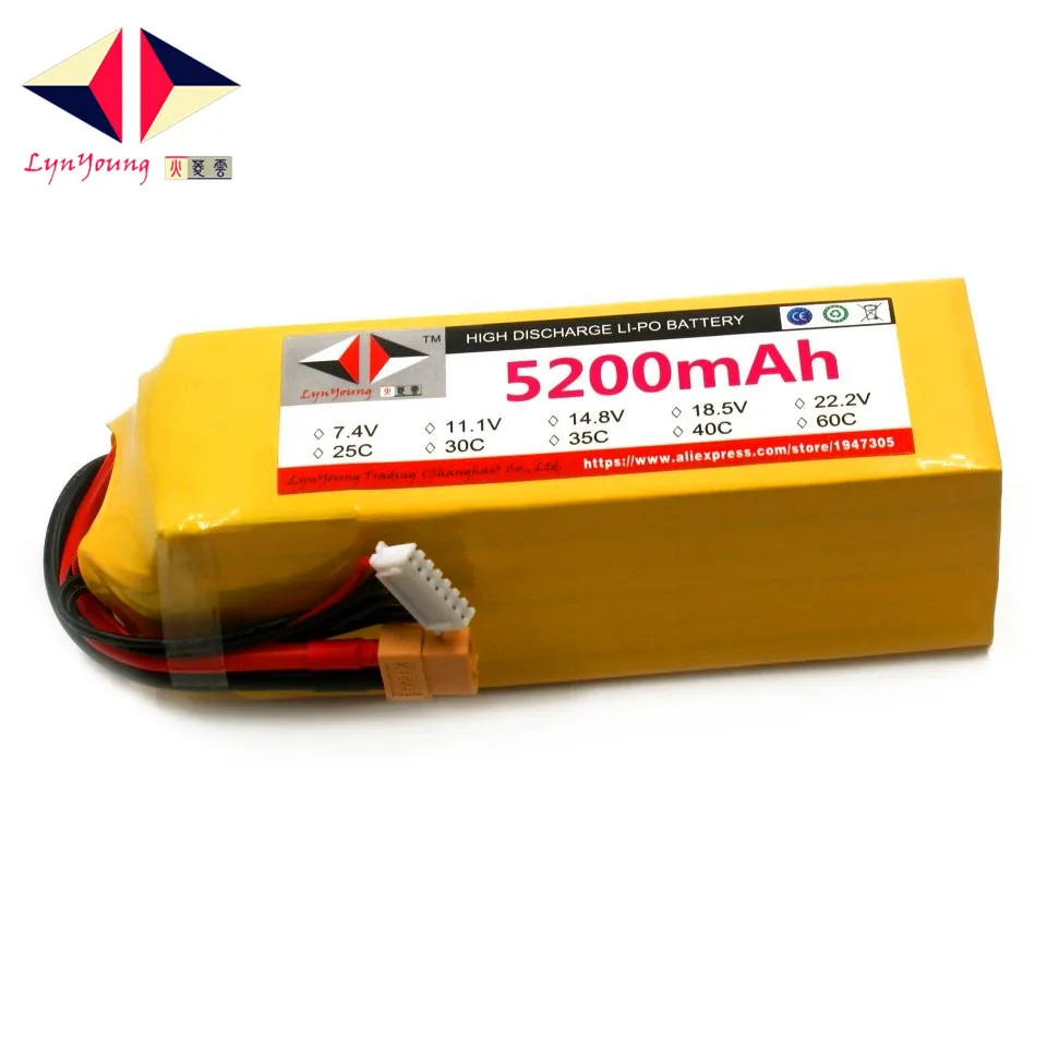 

LYNYOUNG 6S Lipo battery 22.2V 5200mAh 40C max 80c For RC Airplane Quadcopter Car helicopter toys