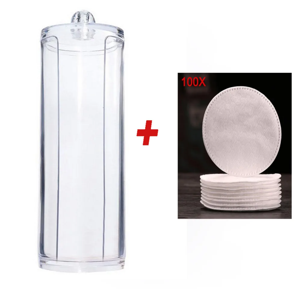 

100Pcs Cotton Swabs Facial Makeup Cotton Pads + Acrylic Holder Box Cotton Pad Swabs Q-tip Stick Storage Case wholesale