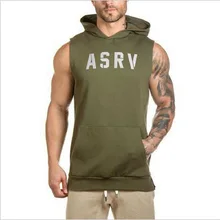 Herren ASRV Spezialeinheiten Muscle Kapuzenweste Singuletts Tank Tops Stringer Bodybuilding Fitness Seitlichem Reißverschluss Tees