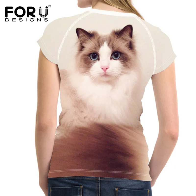 Милая дышащая женская рубашка FORUDESIGNS с принтом кота Ragdoll летняя одежда для