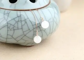 

Limited edition natural JADEST Earrings carved white round beads earrings small and fresh S925 Tremella hook ear jewelry
