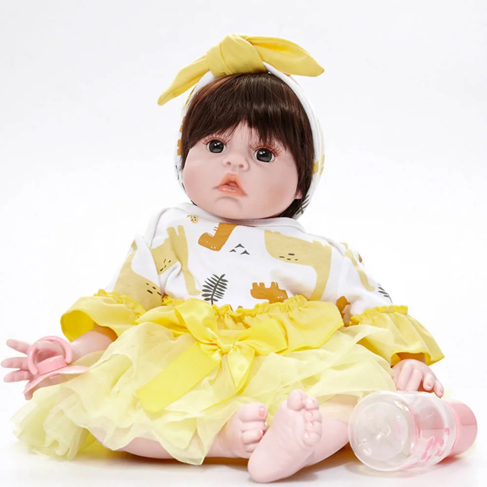 

50cm Realistic Girl Doll with Soft Cloth Body Yellow Dress Silicone Baby Reborn Dolls Toys for Children Birthday Xmas Gift