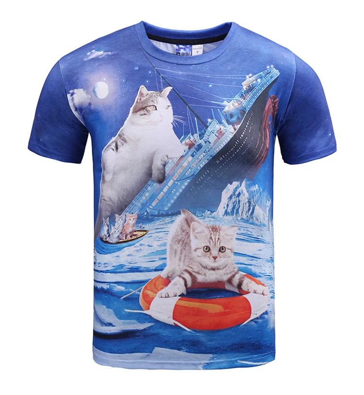Cuhk child newest fashion funny cats printed t shirt for boys and girls
