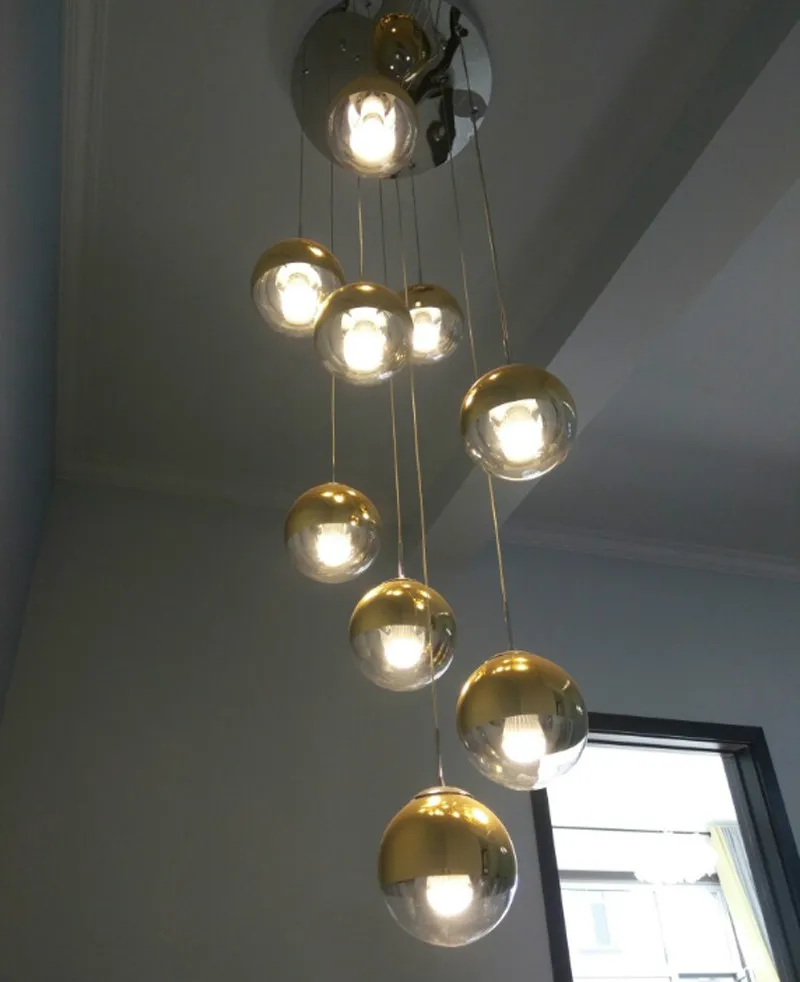 

stairway Led Gold/chrome Glass Ball Pendant lights for Living Room Library project 1-26 pcs Staircase Hanging Lamp led Luminaire
