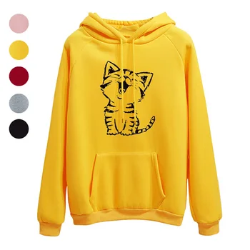 

Newly Women Autumn Long Sleeve Pullover Hoodie Cute Cat Printed Loose Fit Sweatshirt DO99