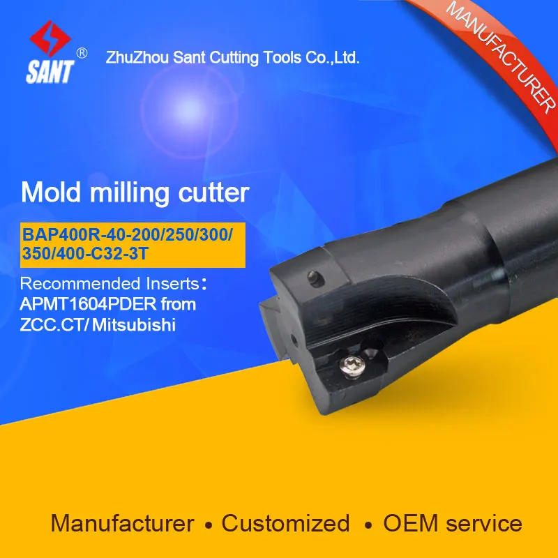 

SANT Indexable Milling cutter mold milling tools BAP400R-40-200-C32-3T match with cnc carbide inserts APMT1604PDER