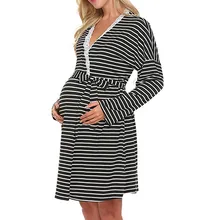 LONSANT платье для беременных, женское кружевное платье в полоску с длинными рукавами, женское платье для беременных, ночная рубашка для кормления грудью