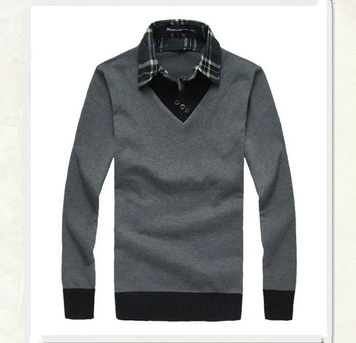 Goedkoop 2019 Herfst Winter Mannen Trui Nep Twee Kraag Trui Mannelijke Casual Wear Truien Trui Mannen