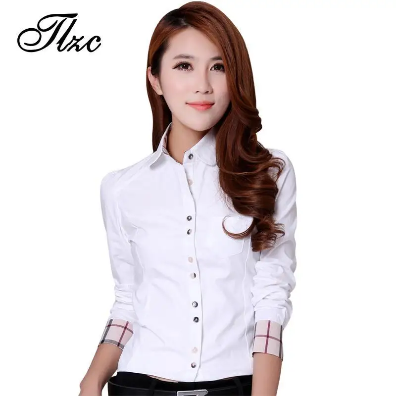 TLZC Korean Fashion Lady OL Dress Shirts Size S 2XL Good Quality White