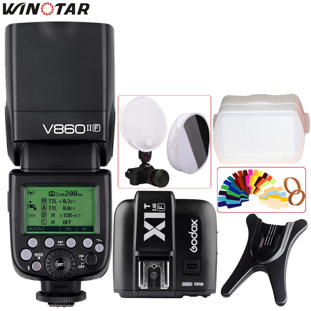 

Godox V860II V860II-F TTL HSS 1/8000s Speedlite Flash + X1T Transmitter for Fuji X-Pro2/X-Pro1/X-T10/X-T20/X-T2 X-T1/X100F X100T