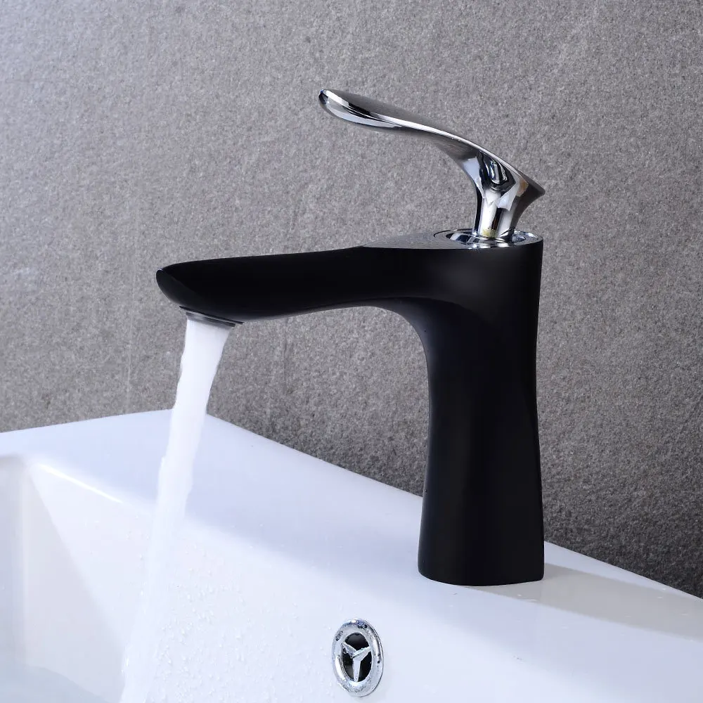 

Bathroom Faucets Black and Chrome Single Handle Hot Cold Switch Water Mixer Taps Wash Basin Bathroom Deck Mounted Basin Faucets