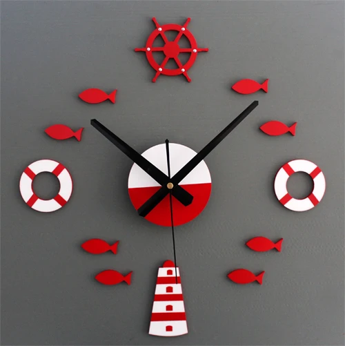 

Type Wall Clocks Kids Room Gifts Decor Children Wall Sailor Watches Home DIY Wall Sticker Clocks Life Buoy Blue Sea Ship Fishes