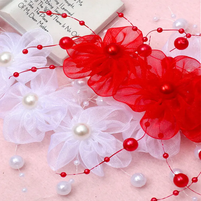 Свадебные аксессуары для волос свадебный белый красный кружевной цветок Hairwear ручной работы повязка жемчужное украшение для невесты YWDH06