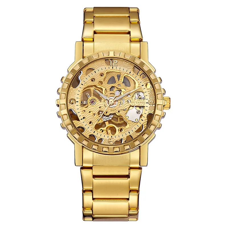 

OUYAWEI Stainless steel gold Watches Men Vintage Man Watch Mens Wrist Watches Skeleton Automatic Mechanical Watch Gold Luxury