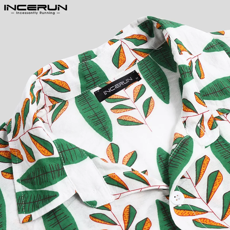 INCERUN Летняя мужская гавайская рубашка с отворотом и коротким рукавом для отдыха Свободная блуза с принтом пляжные брендовые рубашки для мужчин Уличная