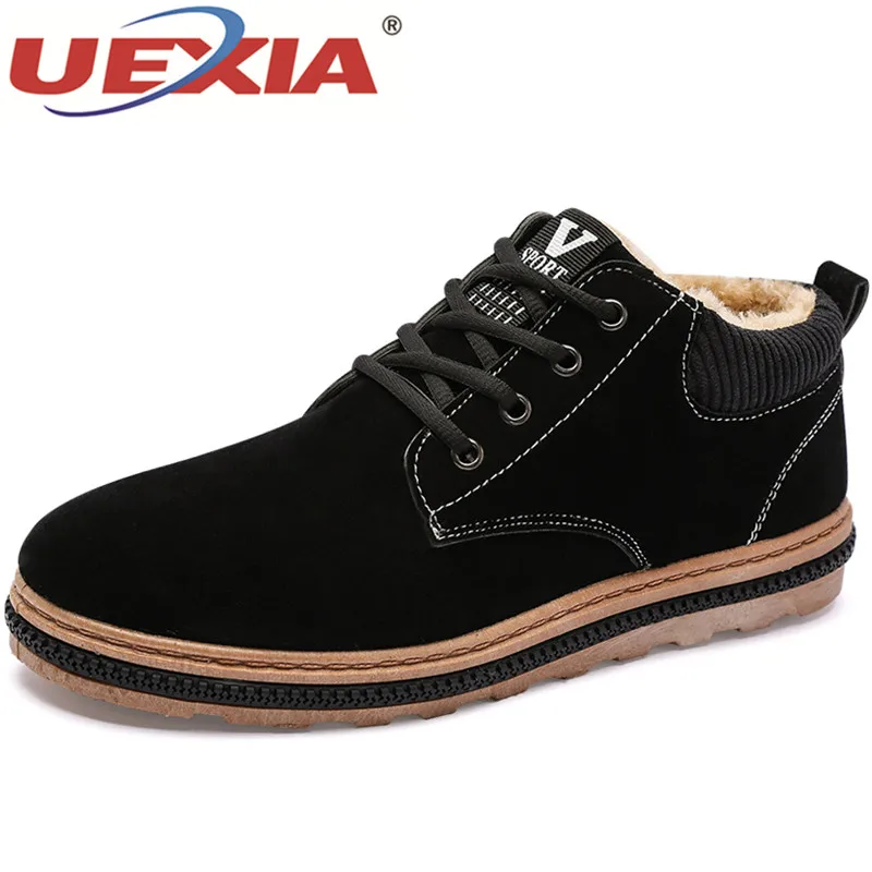 

UEXIA 2018 New Men Snow Solid Color Microfiber Suede Warm Ankle Men's Natural Moccasins Plush Shoes Christmas Moccasins Oxfords