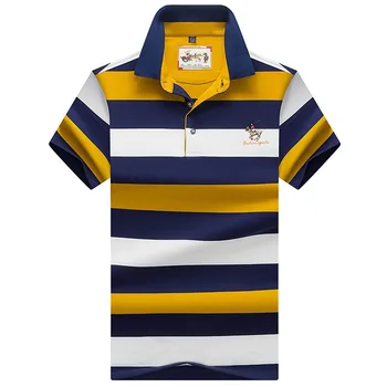 

Men Polo Shirt 2018 Summer Men Business Casual Breathable blue Striped Short Sleeve Polo Shirt Pure Cotton Work Clothes Polos