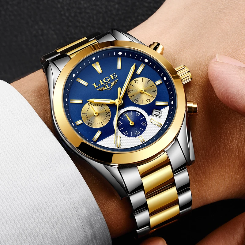 

LIGE Mens Watches Top Brand Luxury Waterproof 24 hour Date Quartz Watch Man Full steel Sport Wrist Watch Men Waterproof Clock