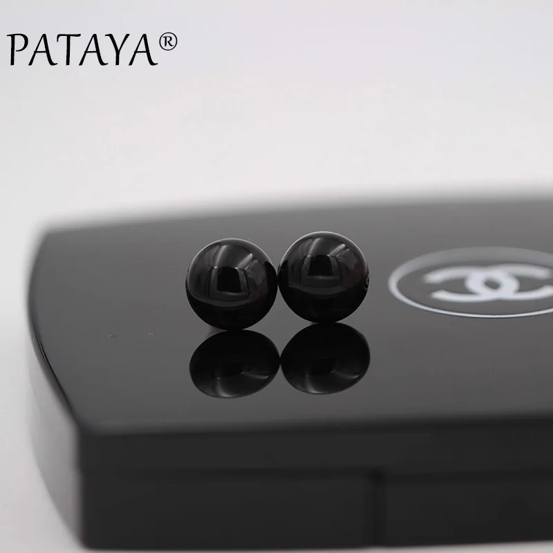 PATAYA модные популярные серьги с черным ониксом, Новое поступление, круглые серьги-гвоздики из натурального камня, женские свадебные Роскошные серьги, ювелирные изделия