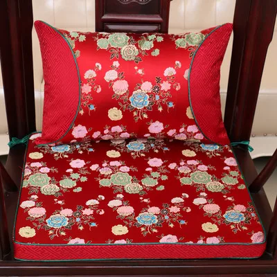 Утолщенная Роскошная китайская шелковая подушка для стула, домашний декоративный стул, подушка для дивана, подушка для поясницы, Высококачественная подушка для кресла - Цвет: red peony