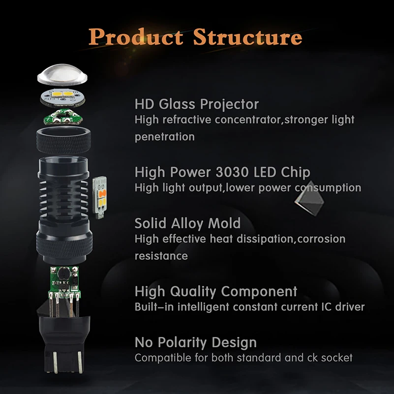 OXILAM Двухцветная светодиодная лампа T20 w21 5 Вт DRL 7440 Switchback wy21w 7443 SMD поворотный сигнал