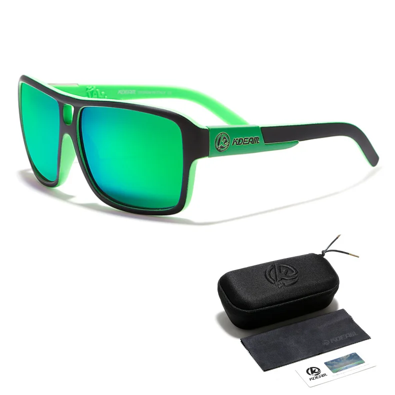 KDEAM Original Design Polarized Square Sunglasses Men Summer Outdoor& Travel UV Goggles Male Fashion Sports Style Shades RX63 - Цвет линз: C3 Black Green Frame