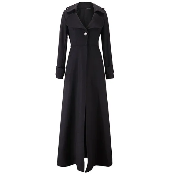 Винтажное шерстяное длинное пальто для женщин, зима, высокая талия, тонкая Офисная женская элегантная простая ветровка, черное Свободное пальто