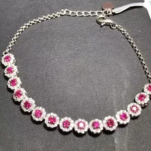 С натуральным красным Рубином браслет с драгоценными камнями браслет из натурального драгоценного камня 925 серебряный браслет Модный Элегантный Простой Круглый Женский вечерние ювелирные изделия