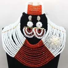 Потрясающее Африканское нигерийское свадебное бусы комплект ювелирных изделий белый/оранжевый подарок для невесты чокер с бусинами ожерелье набор ALJ005