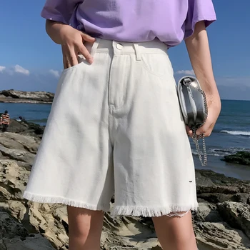 

Casual New Korean Style Summer Vintage High Waisted Denim Women Shorts Plus Size Slim Half Hength Tassel Female Jeans Shorts